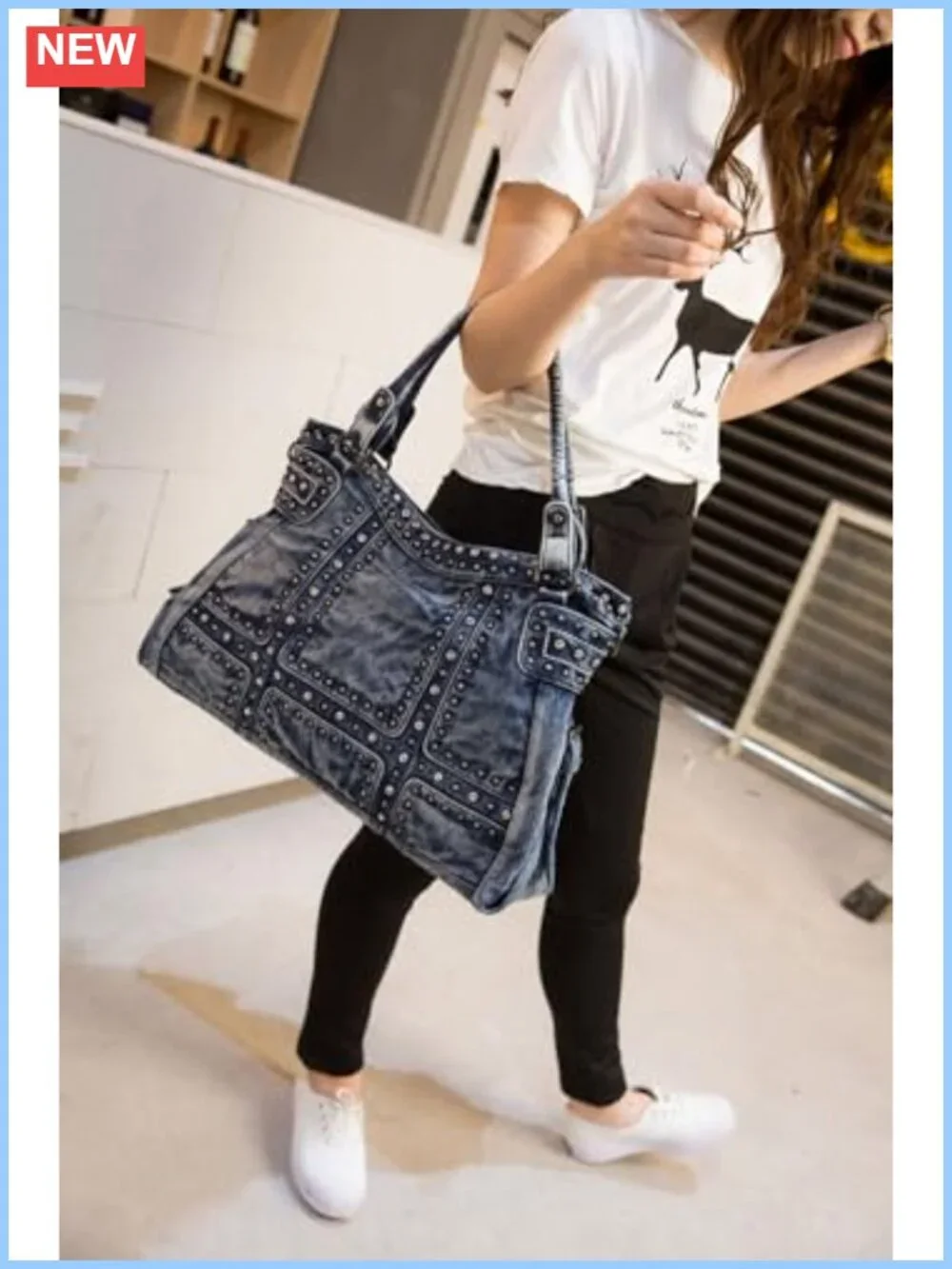 Designer Denim Hobo Tote Bag Crossbody Shoulder Purse Washed Denim Handbag